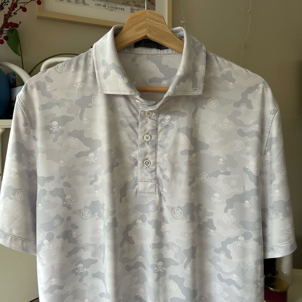 G/FORE Icon Golf White and Light Gray Camouflage Skull Polo